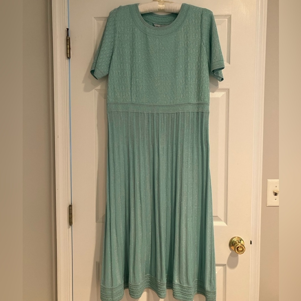 Ming Wang Fit & Flare Maxi Dress - Metallic Soft Knit